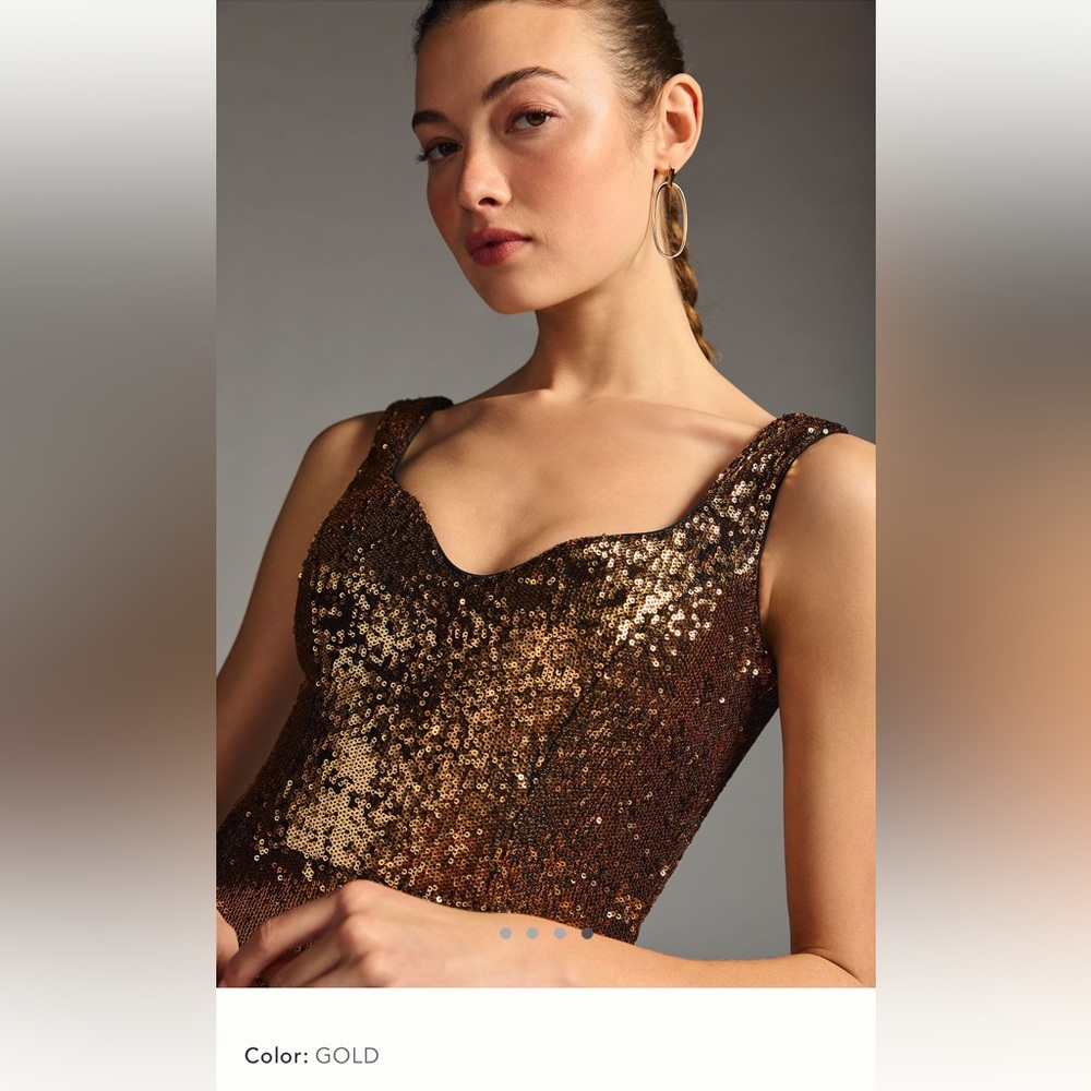 Striking NWT sequin sweetheart neckline Sz Med Anthropologie fully lined dress - Picture 4 of 14